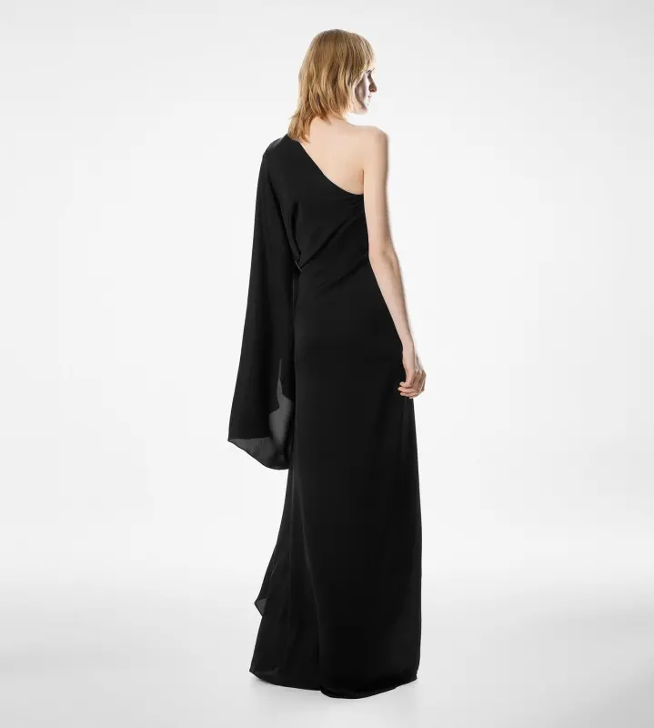 ONE SHOULDER EVENING DRESS WITH CAPE AND LIZA HARDWARE DETAIL online